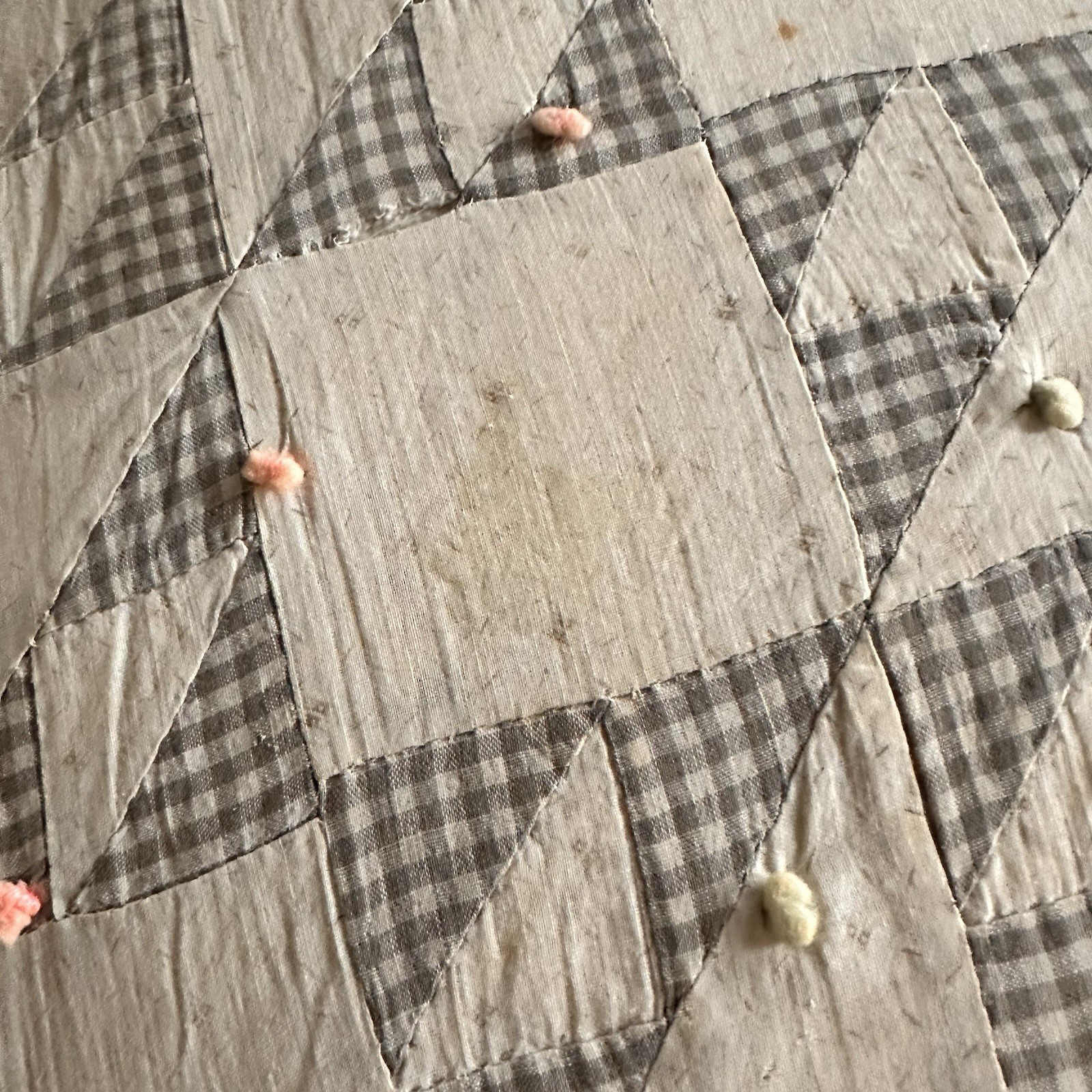 Vintage Set of 6 Quilt Chair Cushions Quilted Handmade Ticking Cottage Core