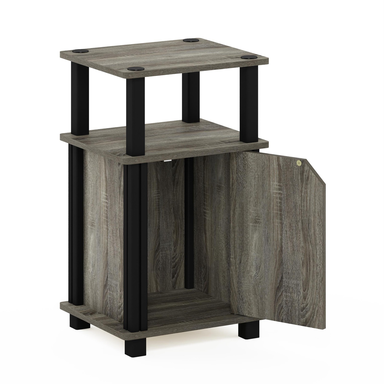Furinno JUST 3-Tier End Table with Door in French Oak/Black