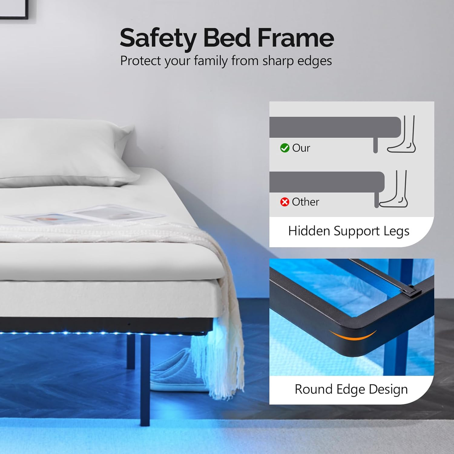 Twin Size Heavy Duty Metal Bed with USB Charging Station/LED Lights Floating