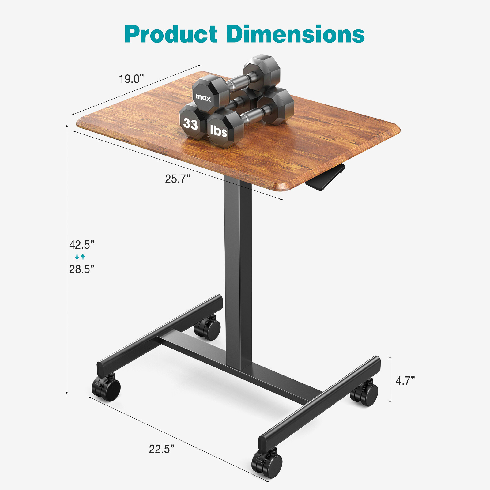 Adjustable Height Mobile Laptop Standing Desk with Wheels – Sit to Stand Desk