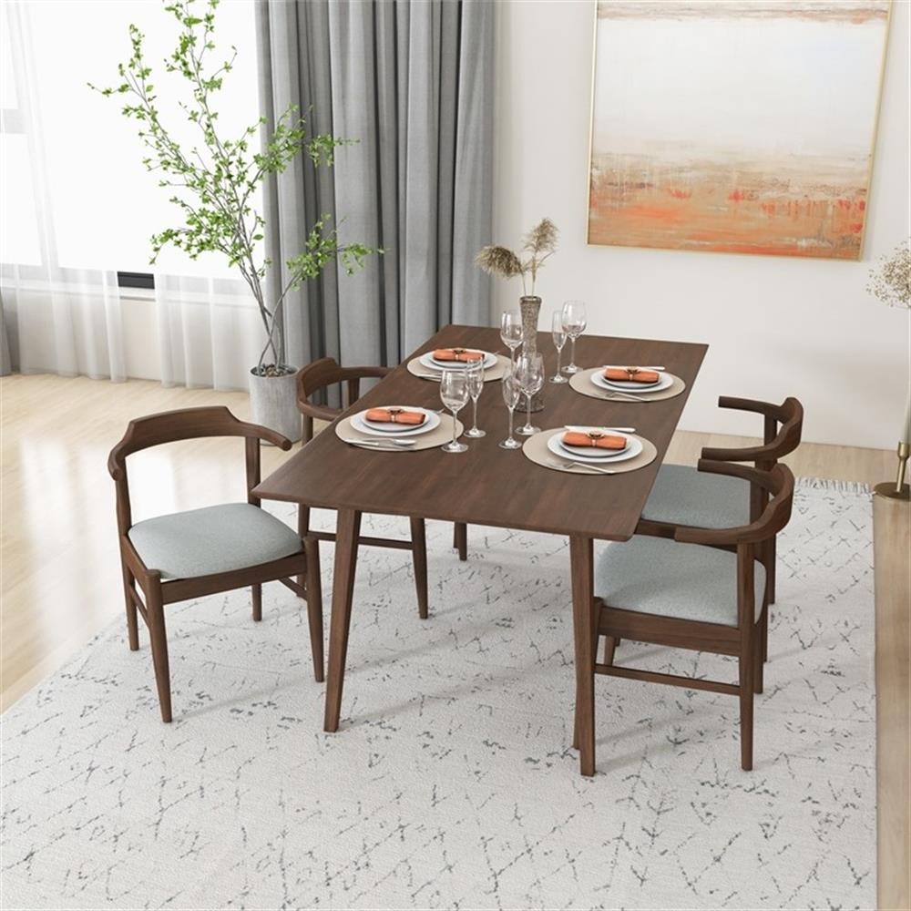 Dartmouth Modern Kitchen Solid Wood Table and Gray Fabric Chairs for 4