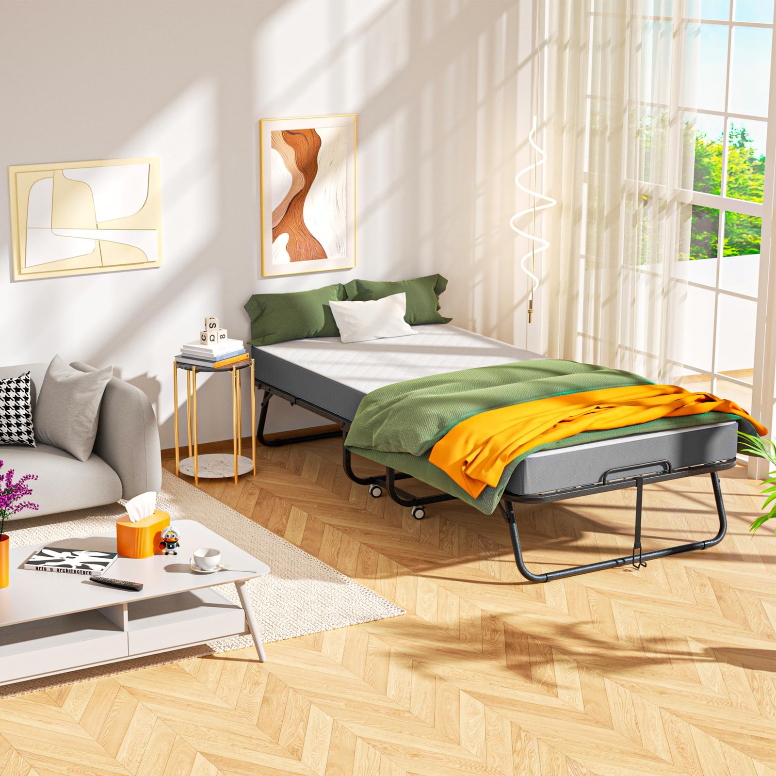 Folding Bed with Mattress, Roll Away Beds with Mattress for Adults, Single Co…