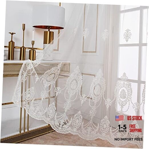 Amidoudou 1 Pair European Embroidered Gauze Lace 54″W x 90″L (Pack of 2) White