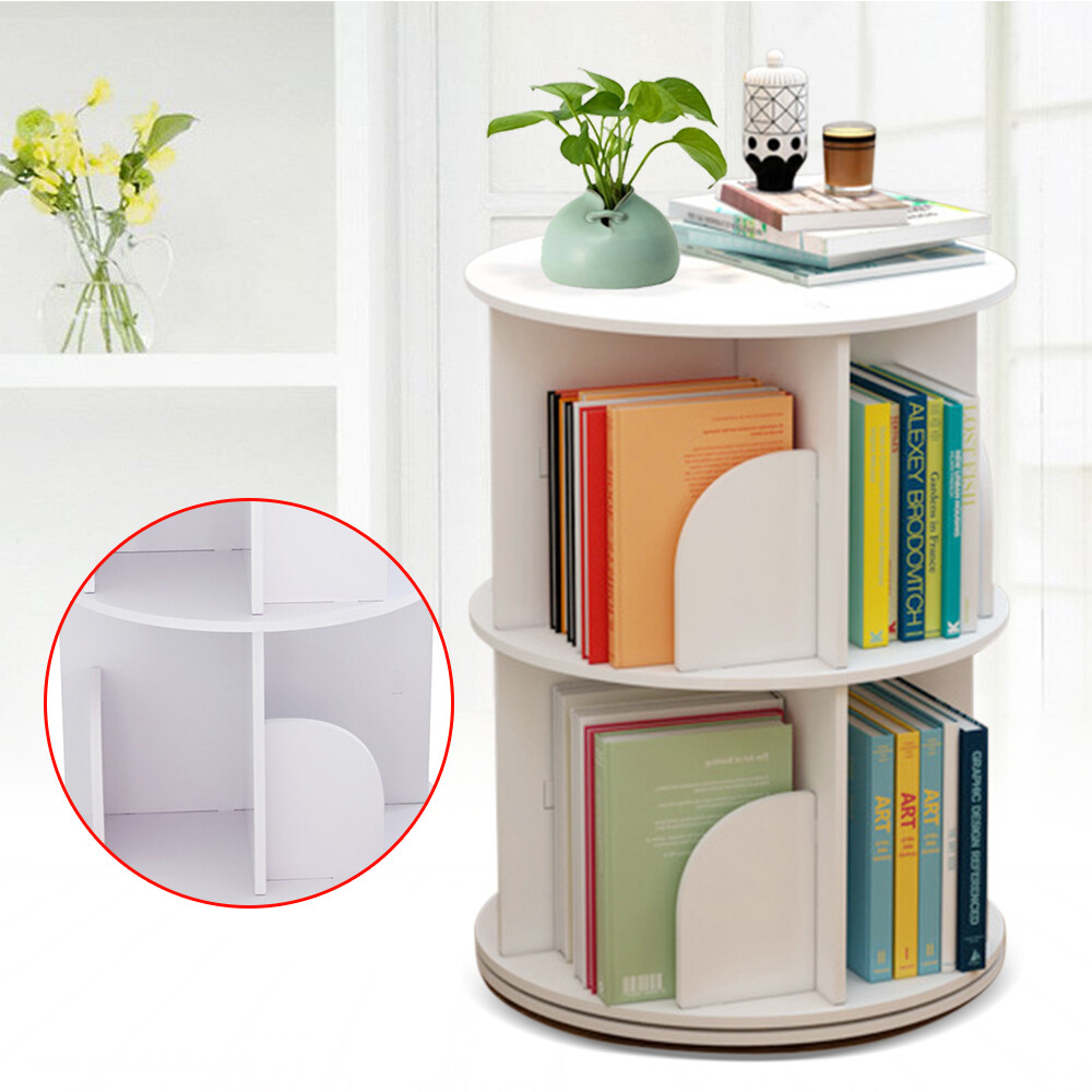 360° 2-Layer Rotating Bookshelf Bookcase,Freestanding Storage Shelf Display Rack