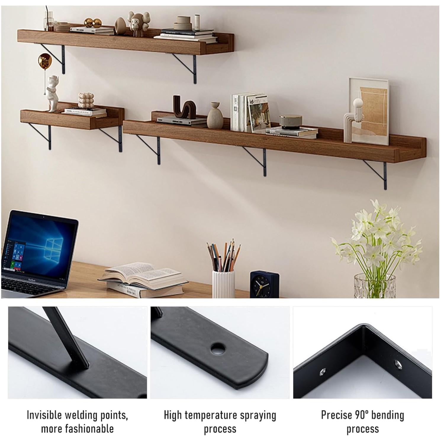 Rust-Resistant 10×8 Shelf Brackets, Black L Bracket, 10 Pack