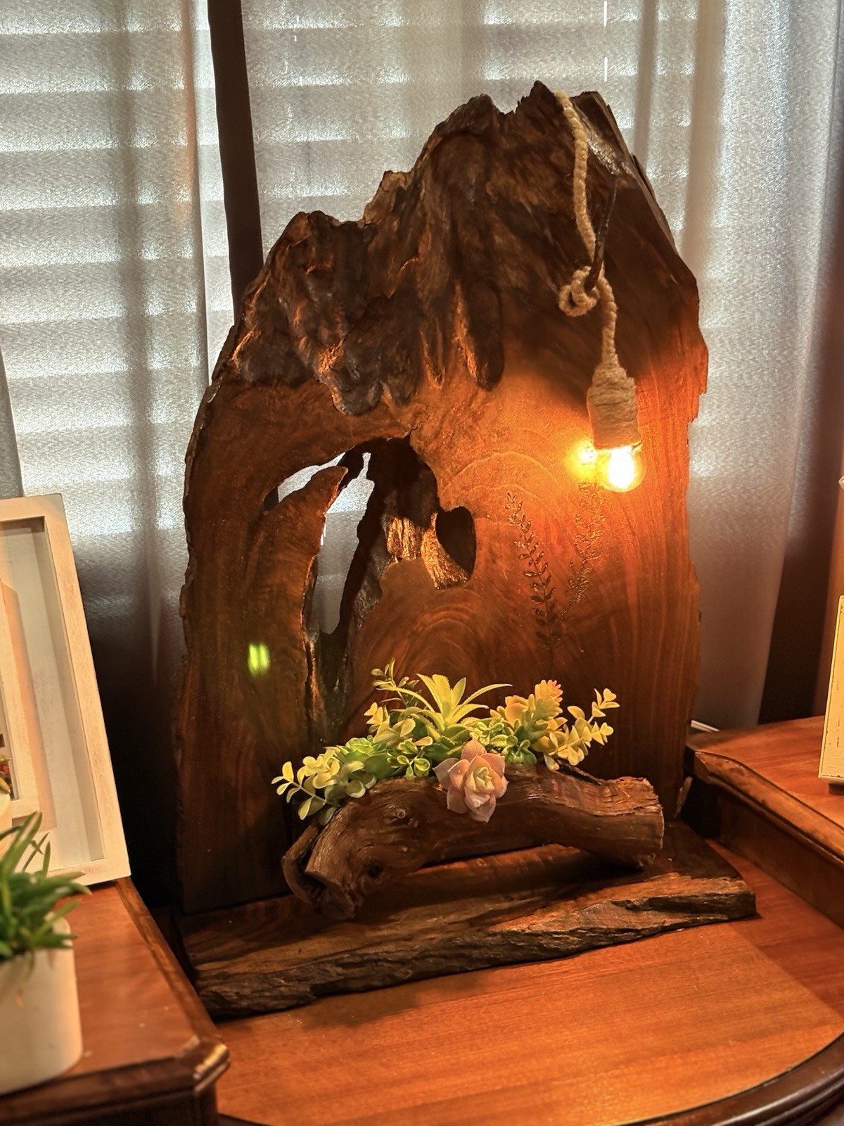 Handmade Solid Walnut Appalachian Wall Shelf With Lights 18×25 Very Unique