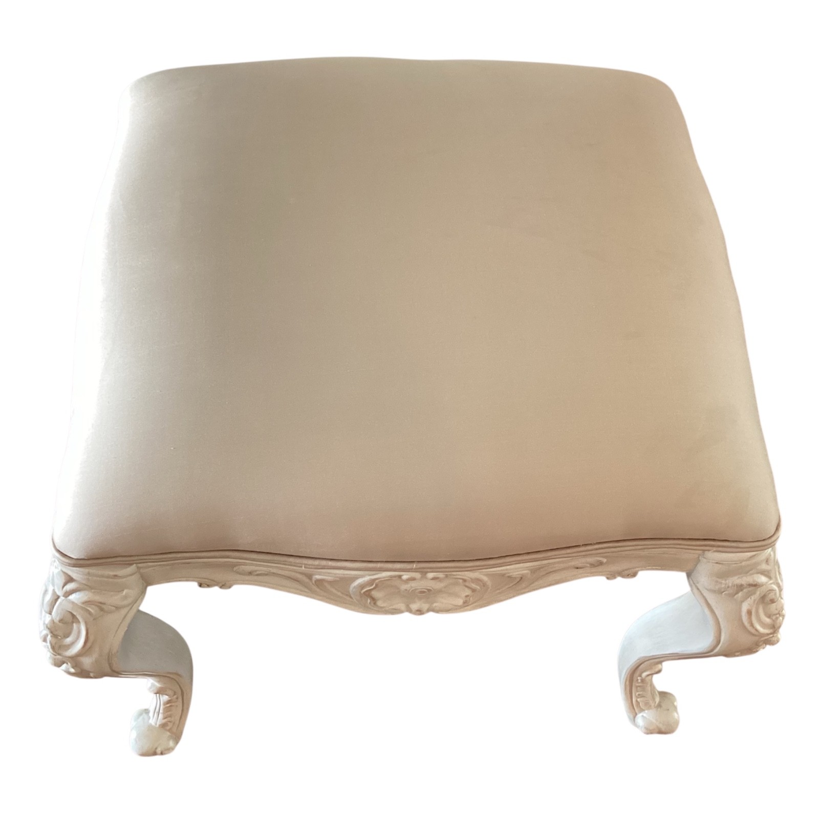 Frontgate Bench Antique White Silk Champagne Upholstered Vanity Stool Vienne