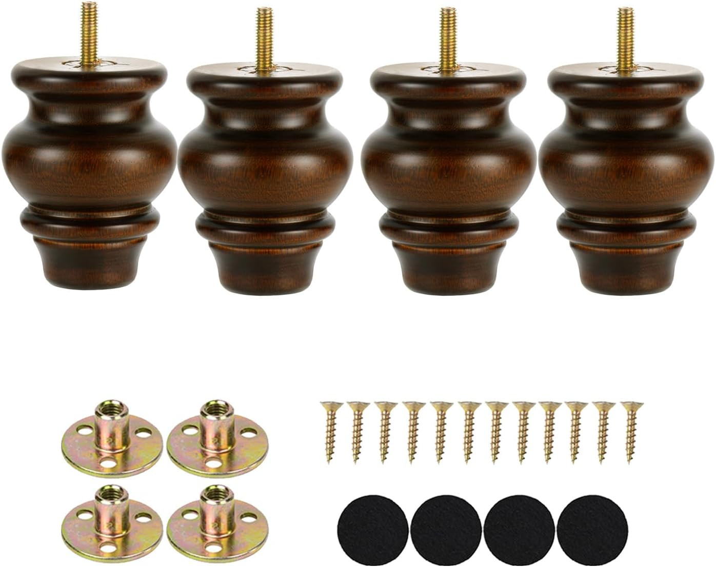 3 Inch Furniture Feet Wood Bun Feet Set of 4 Ottoman Couch Sofa Replacement Legs