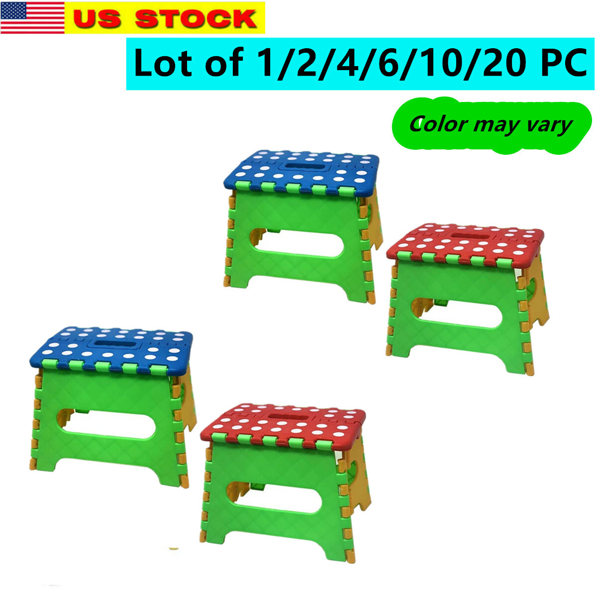 Lot of 2/4/6/10/20 Plastic 7″ Folding Stool w/ Handle for Bedroom Livingroom