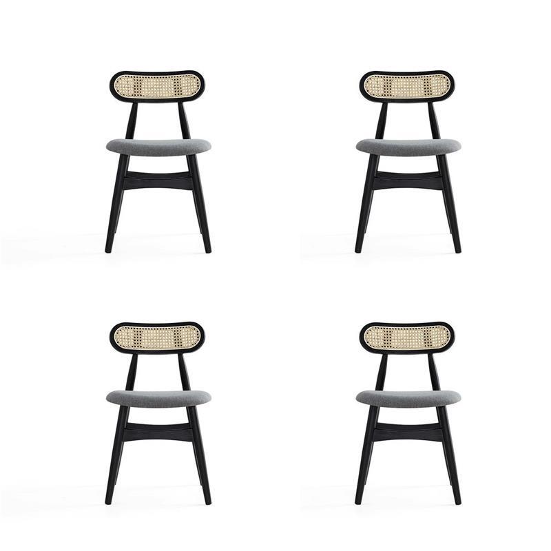 Colbert Dining Chair in Black Cane with Grey Upholstered Seating Set of 4