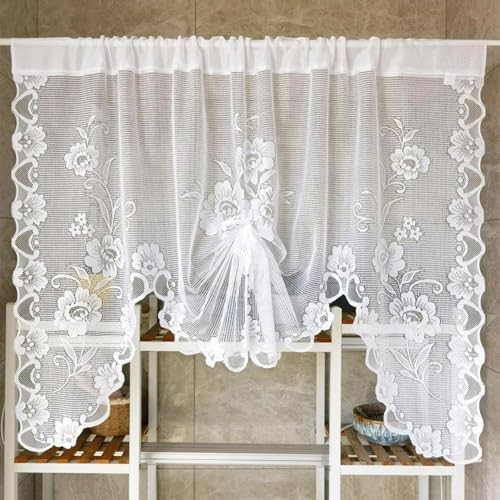 White Lace Valances – 59″W x 39″H – Semi Sheer Floral Pattern – Swag Curtains