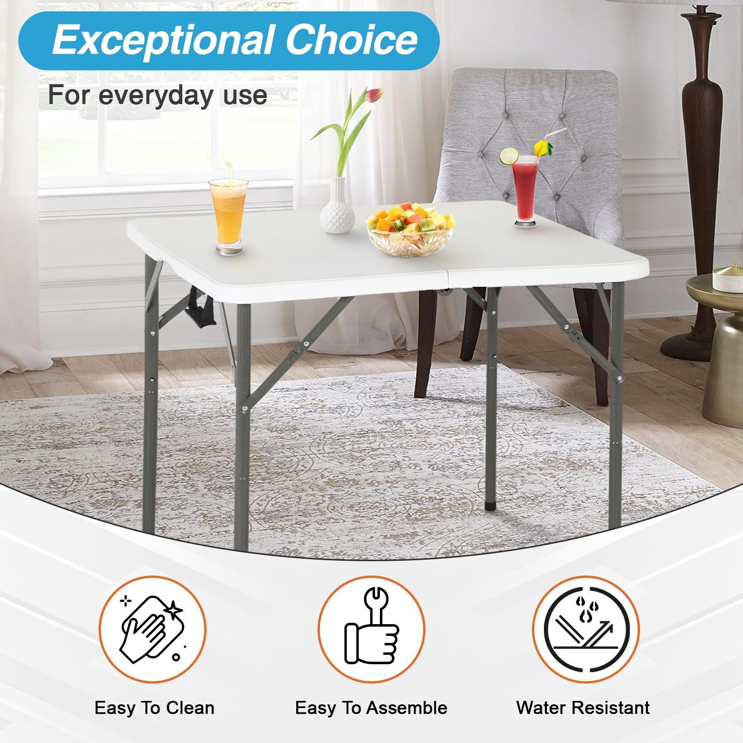 FDW 34 Folding Card Table Plastic Table Portable Square Height Dining Table Perf