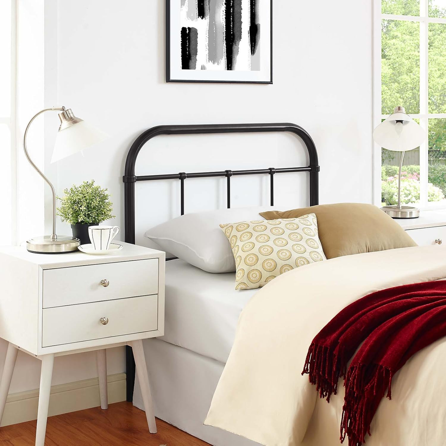 Serena Rustic Farmhouse Style Steel Metal Twin Headboard Antique Size in Brown