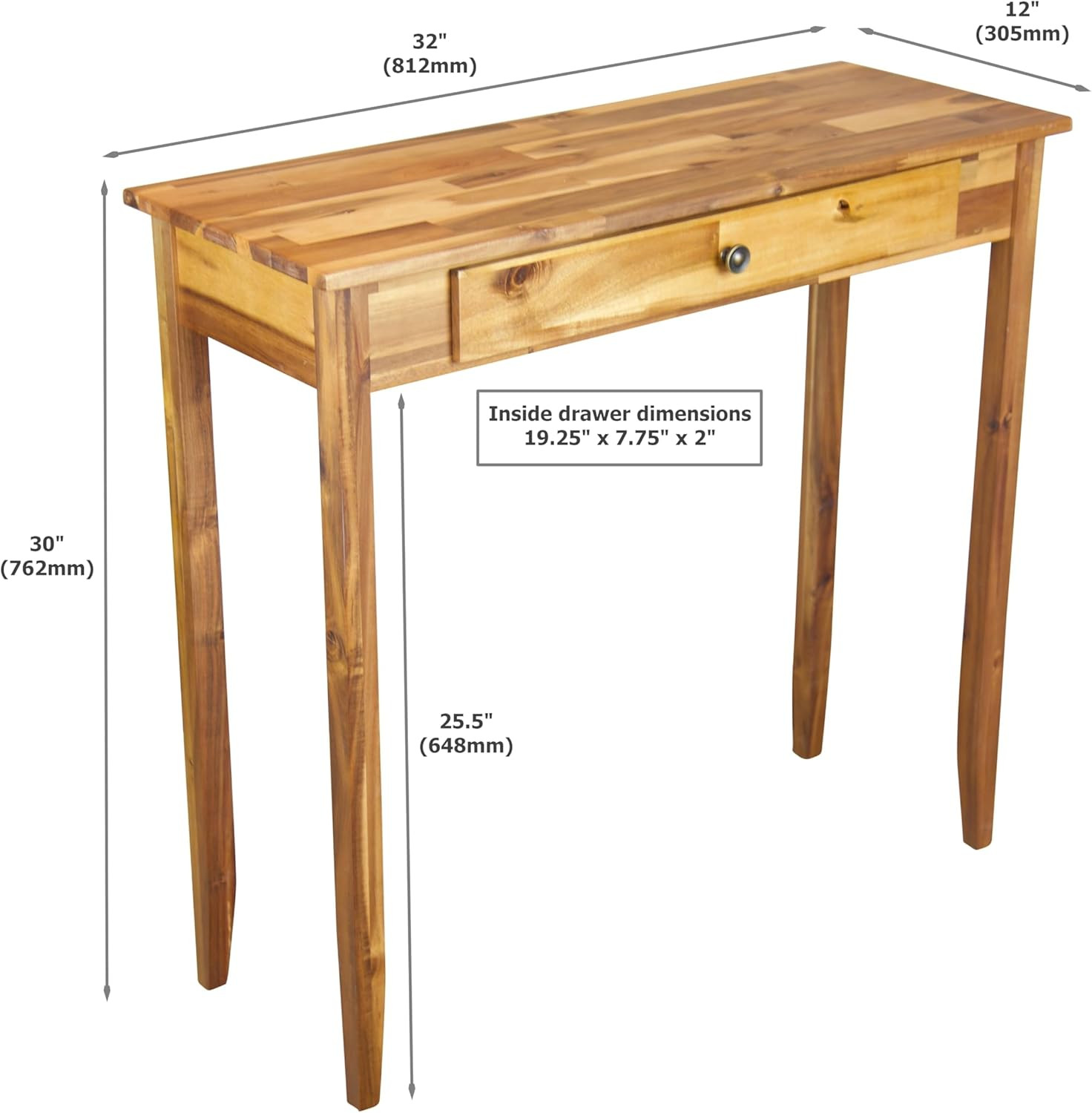 Elegant Solid Acacia Console Table with Convenient Drawer Storage