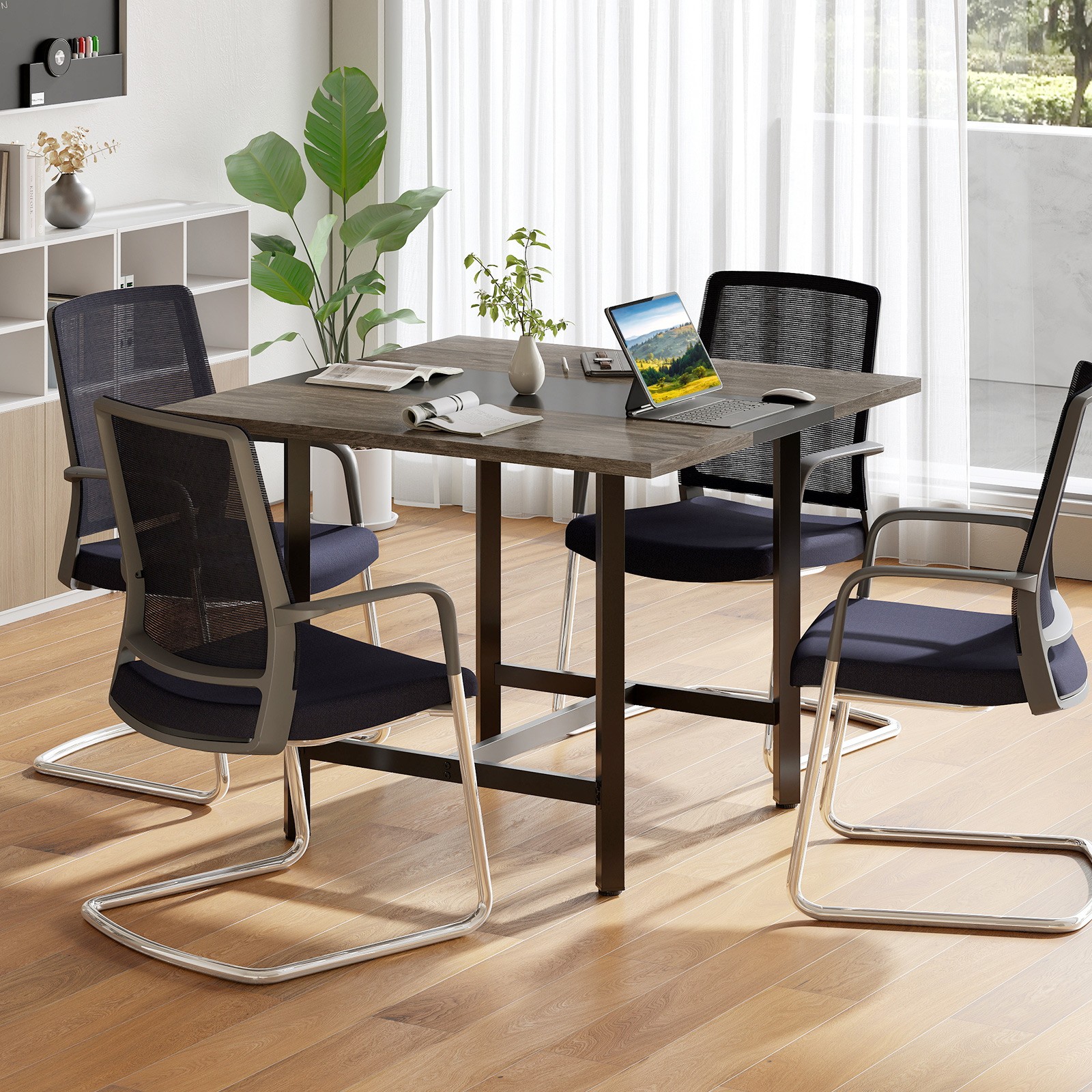 2PCS 39.5” Square Conference Table w/Thickened Tabletop & Heavy-duty Metal Frame