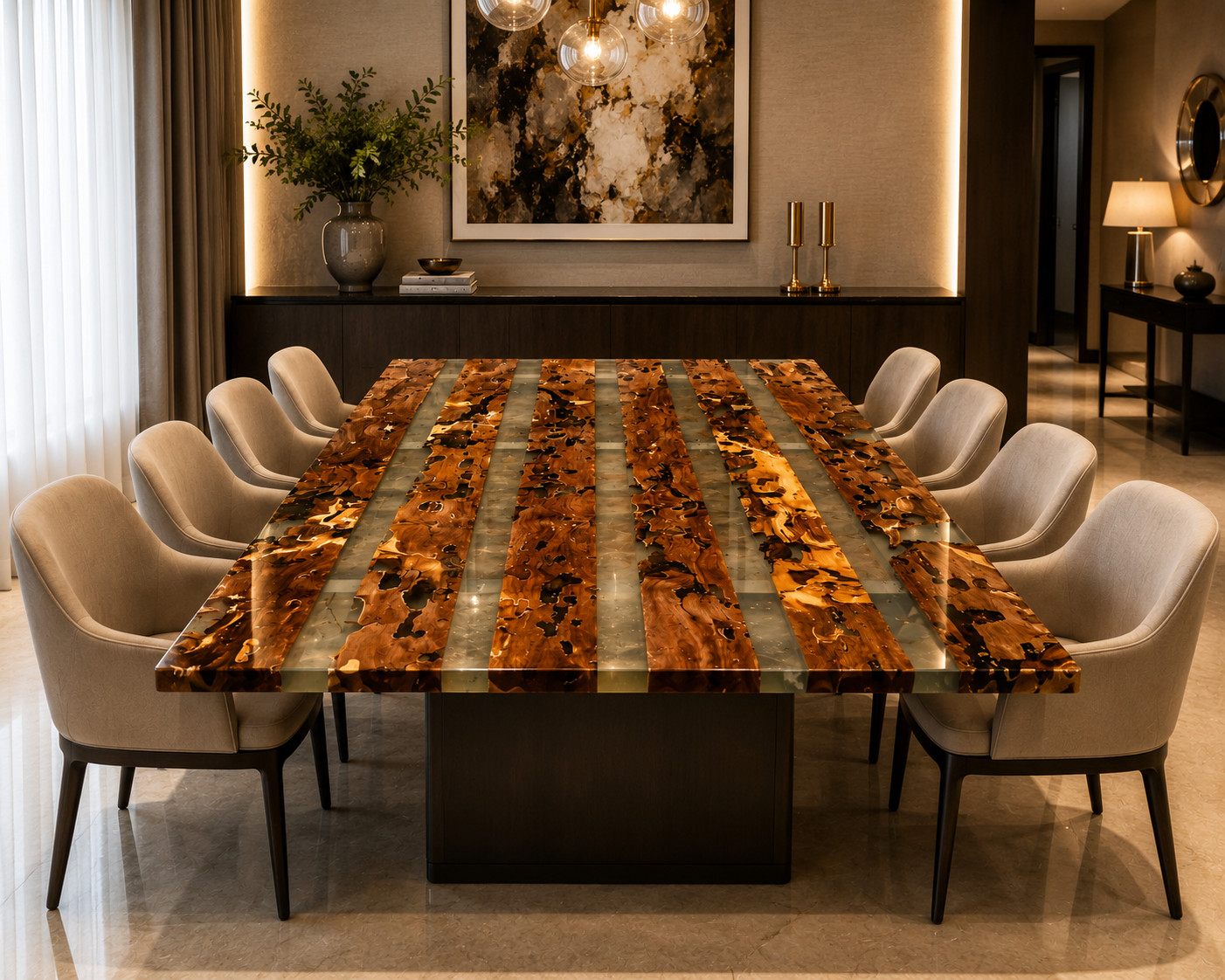 Handmade Live Edge Epoxy Resin Dining Table | Modern Luxury Wood River Table