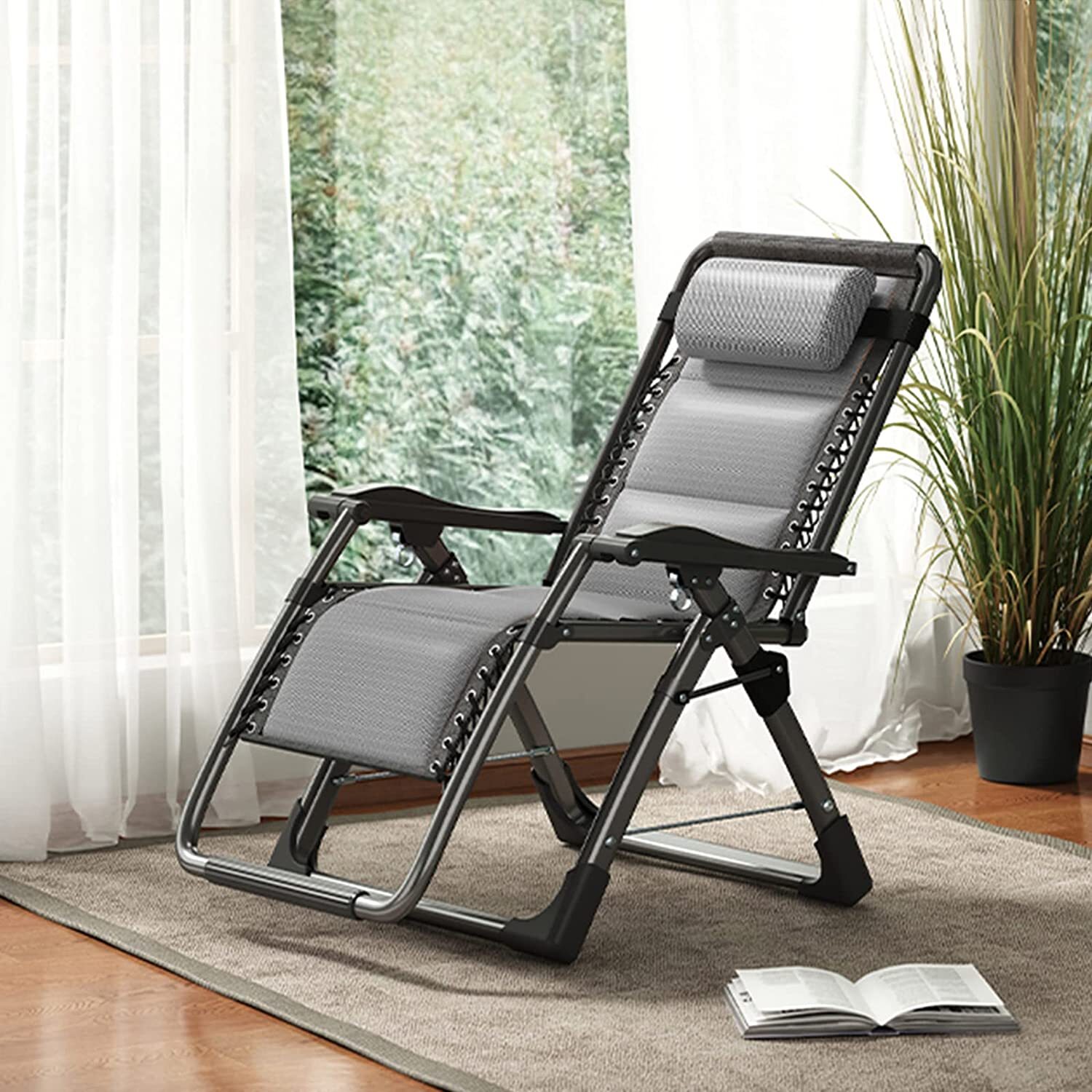 4Position Adjustable Camping Bed Padded Cot Folding Recliner Zero Gravity Chair