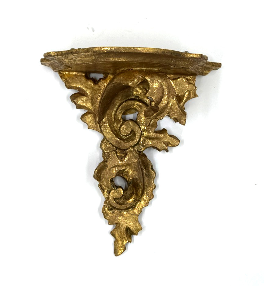 ~* Vintage Florentine Acanthus Leaf Wall Shelf Carved Gilt Wood-Italy-5” *~