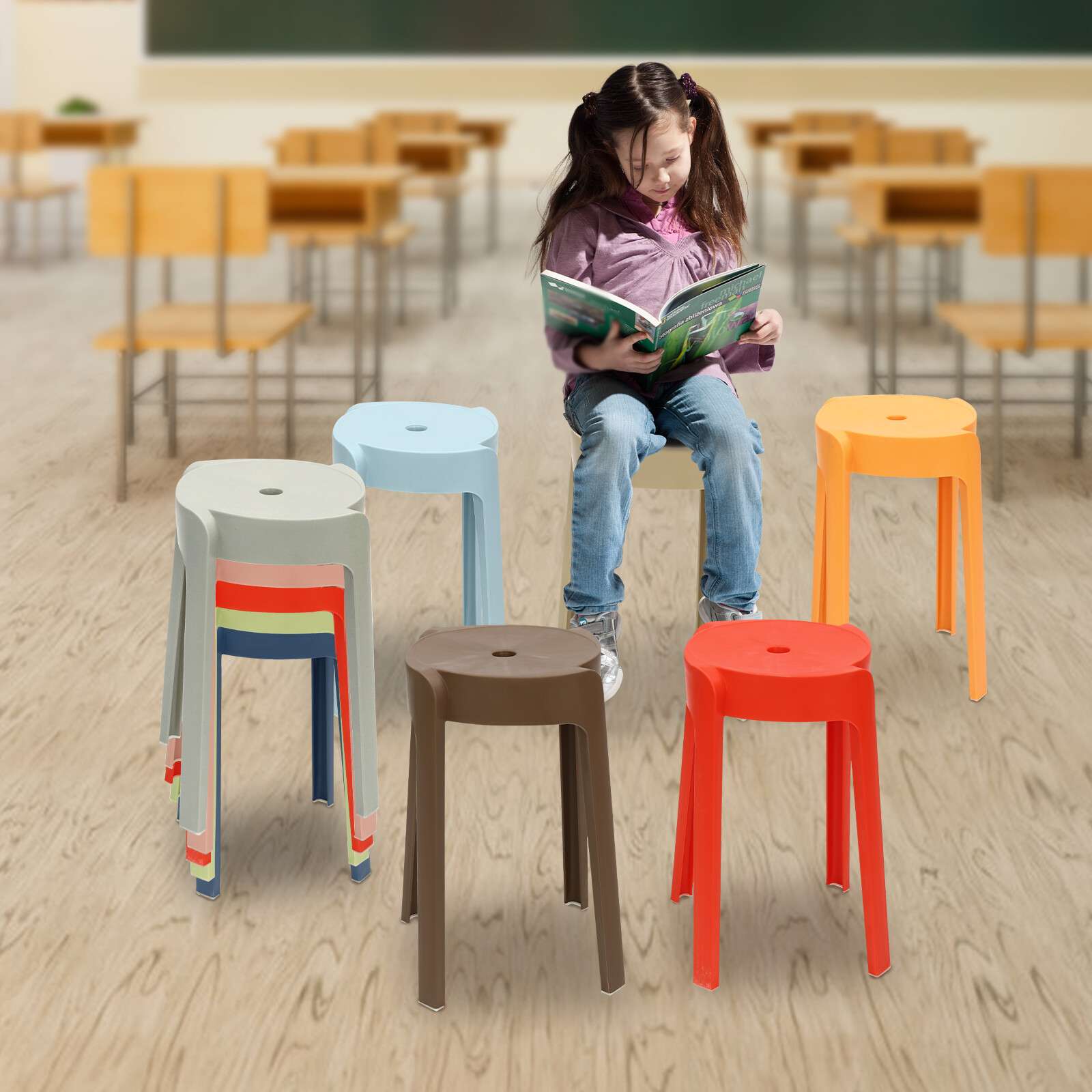 18-Inch Stackable Plastic Stools – 10 Pack Lightweight & Portable