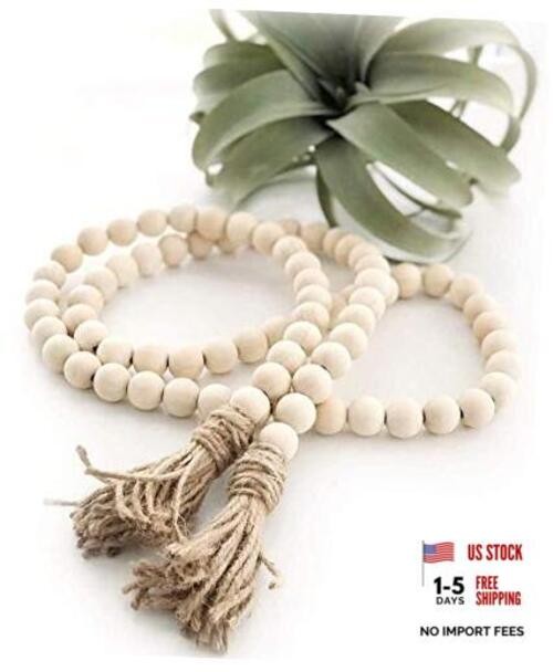 LSKYTOP 60 Inches Wood Bead Garland,Wooden Beads with Tassels,Farmhouse 60in