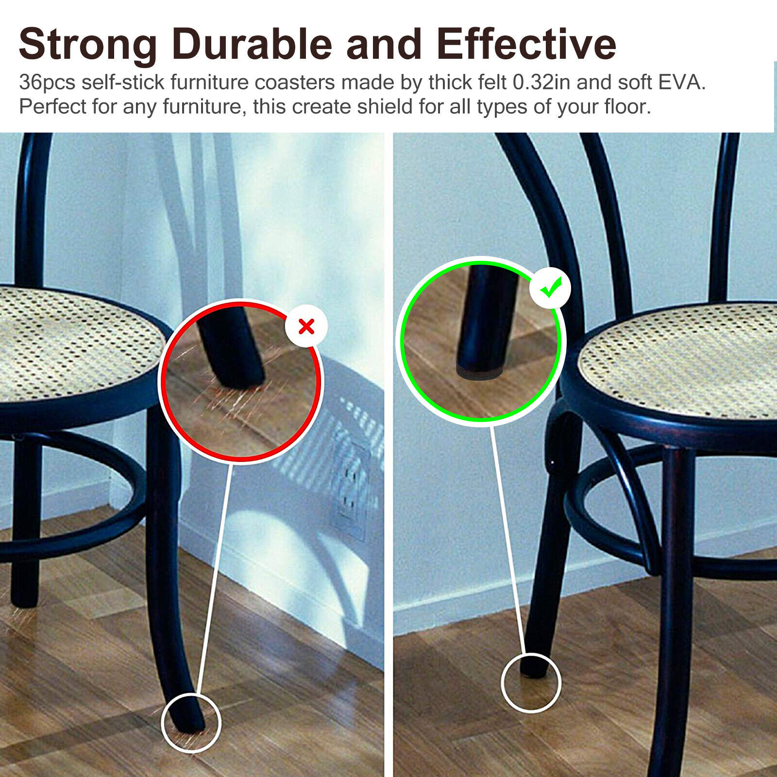 72Pcs Non-Slip Felt Pads For Furniture Chair Feet Leg Hardwood Floors Protectors
