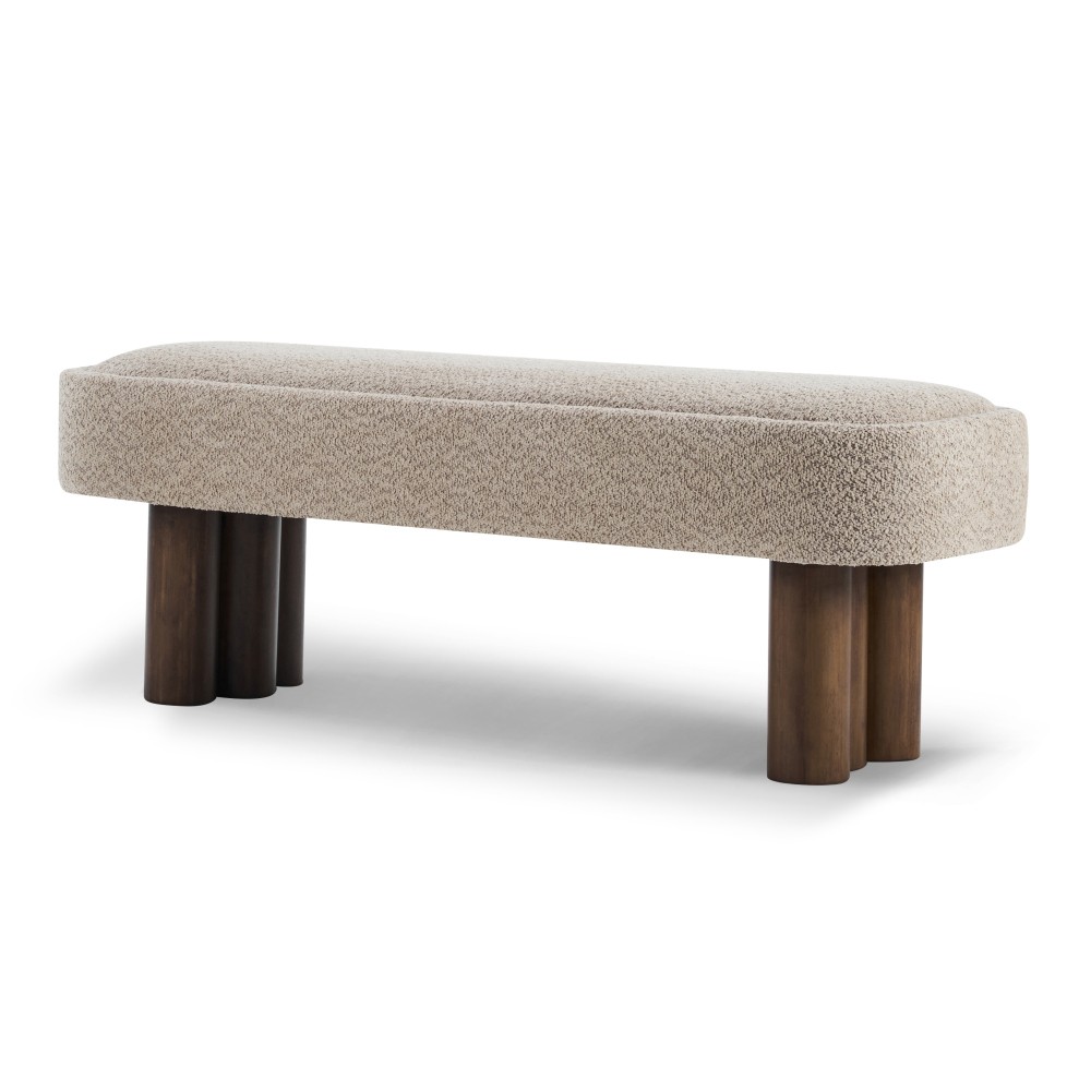 Indoor Khaki Dining Bench with Walnut Color Legs 51.57’L Upholstered Seating