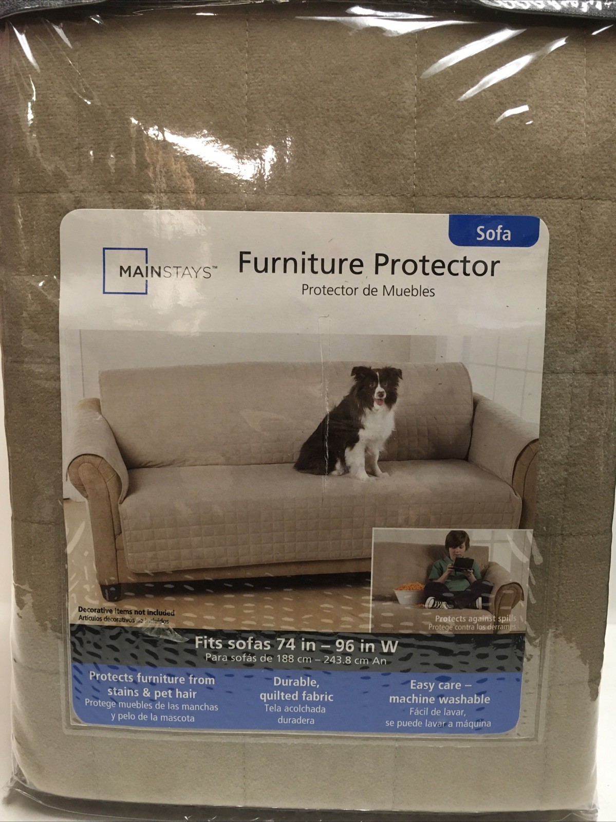 Mainstays 1-Piece Stretch Sofa Protector 74″ x 96″ w Tan New in Package
