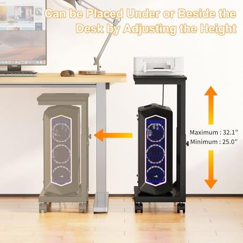 Computer Tower Stand with Charging Station, 25.0″ Large with Outlet Black