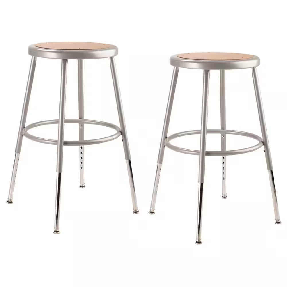 19 In. – 27 In. Height Grey Adjustable Heavy-Duty Steel Stool (2-Pack)