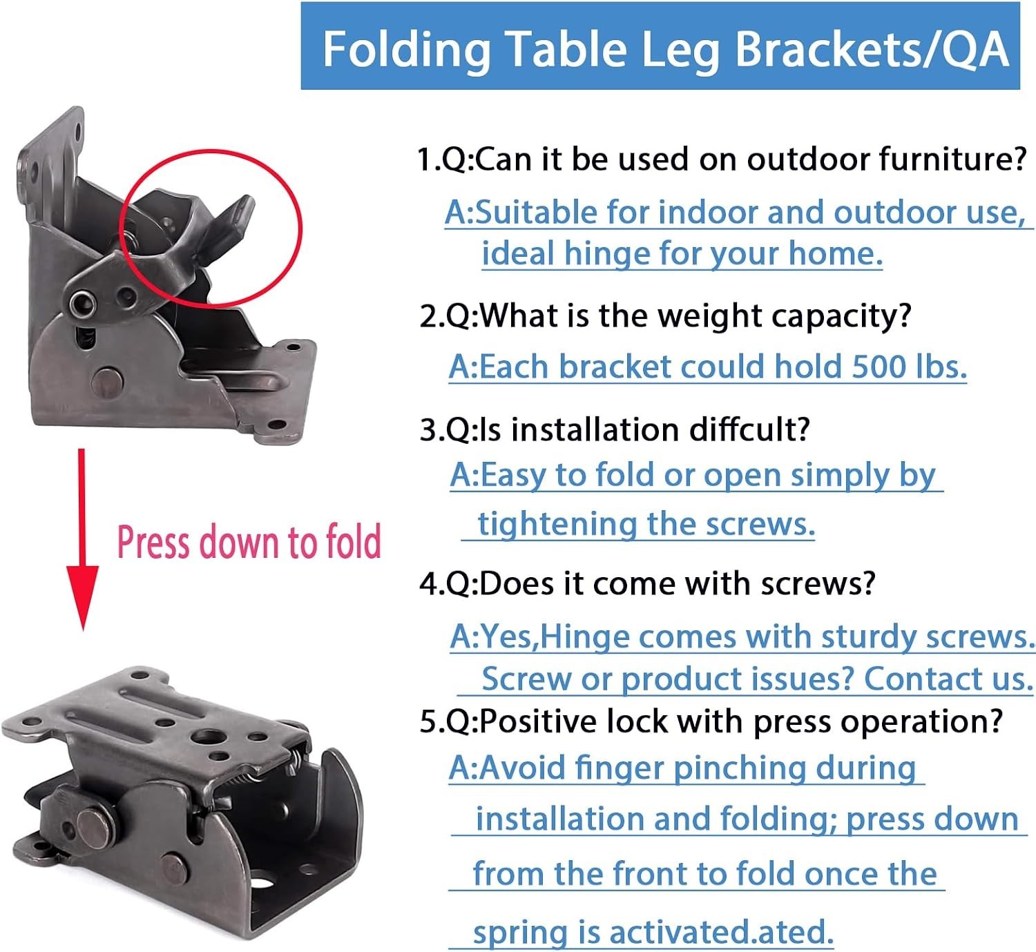 4 Pack Corrosion-Resistant Locking Hinges – 500 lb Capacity Folding Brackets