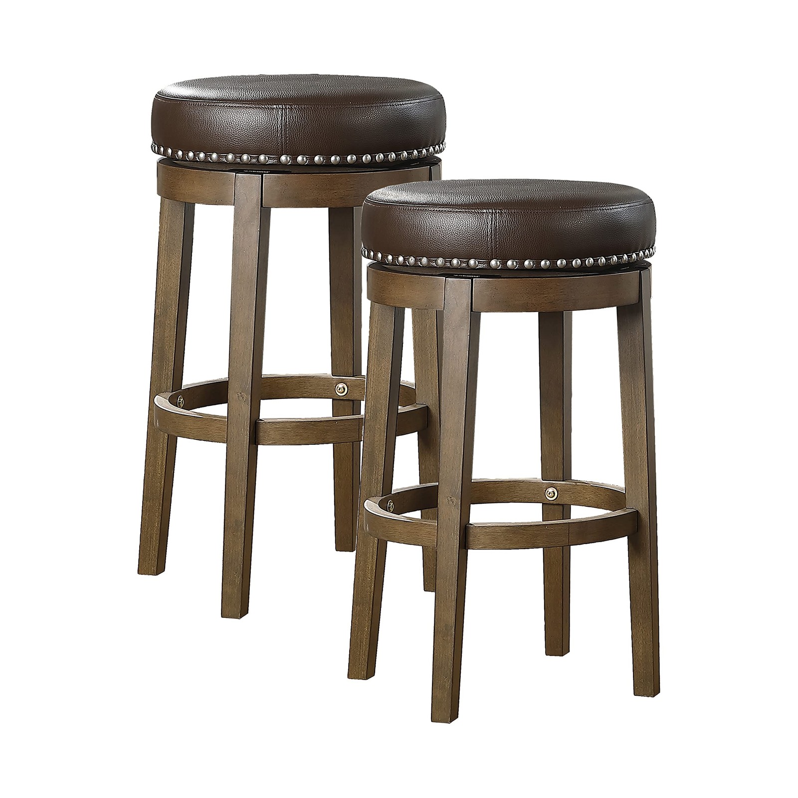Lexicon Swivel Bar Stools, Faux Leather Round Seat, Set of 2, 30.5″H, Brown