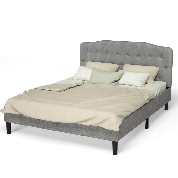 Queen Size Modern Upholstered Tufted Headboard Bed Adjustable Height Light Gray