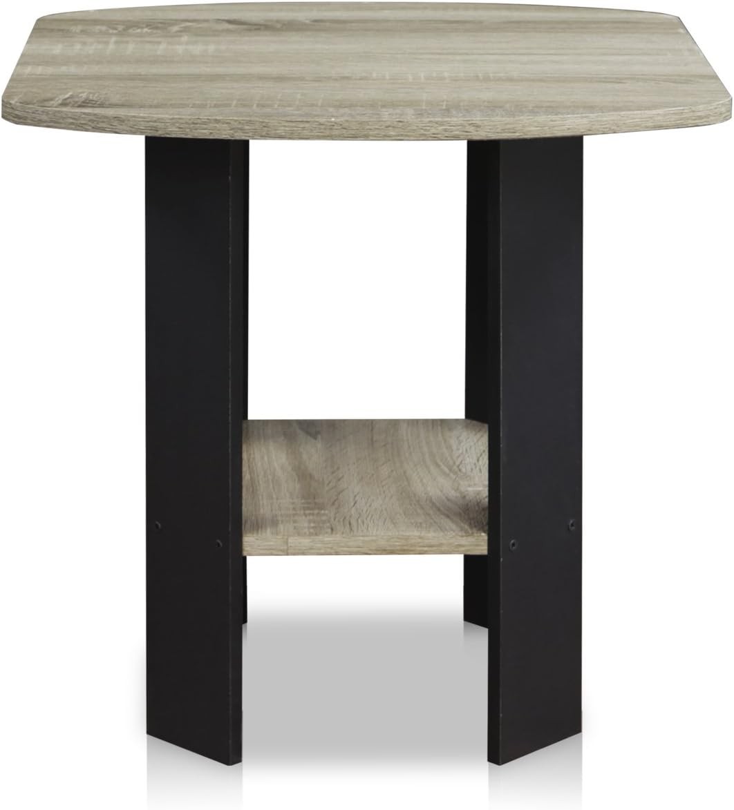 Furinno Simple Design End Table, 2-Pack, 2 Tiers, French Oak/Black