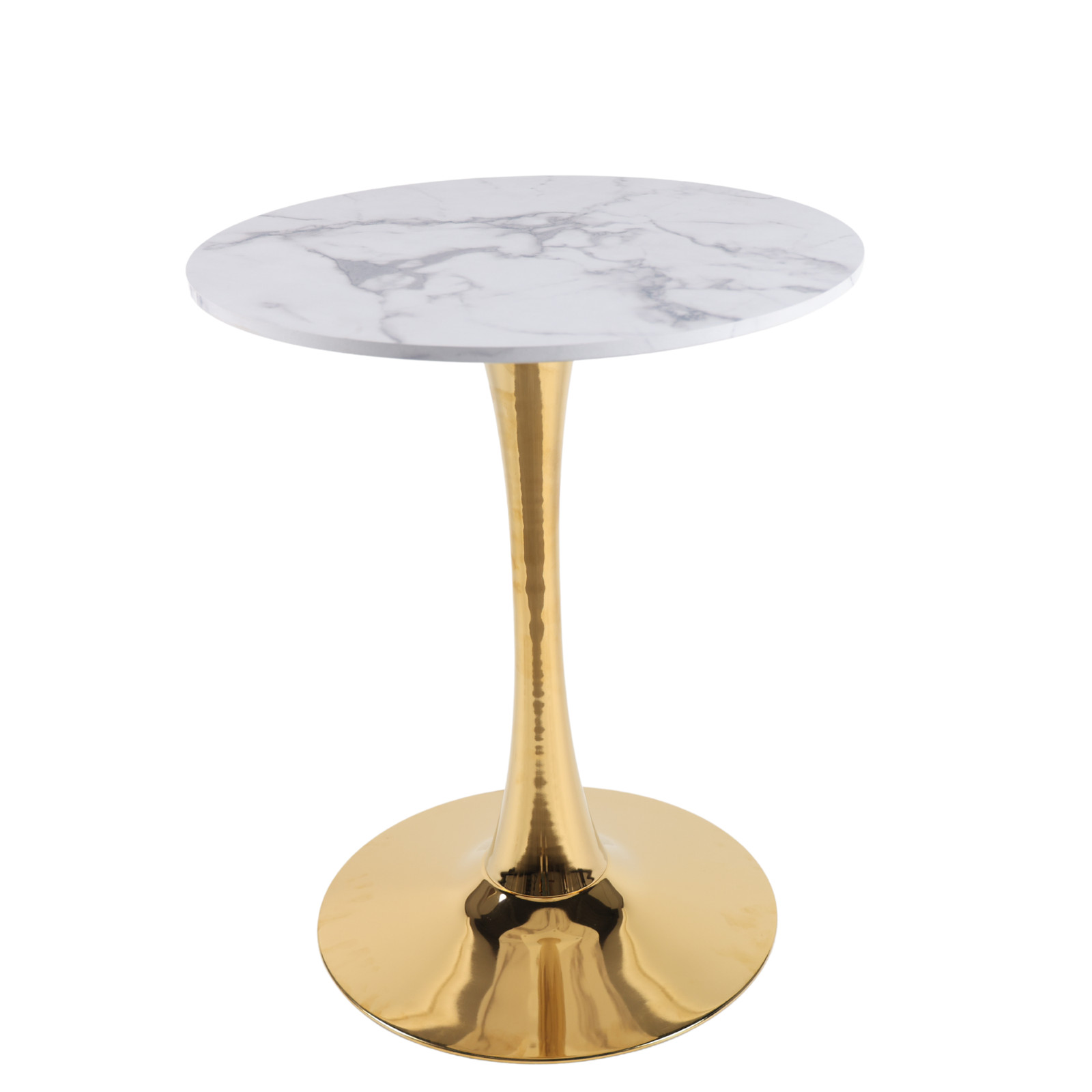 Round MDF Pedestal Dining Table 23.62″ White Marble Top Golden Leg