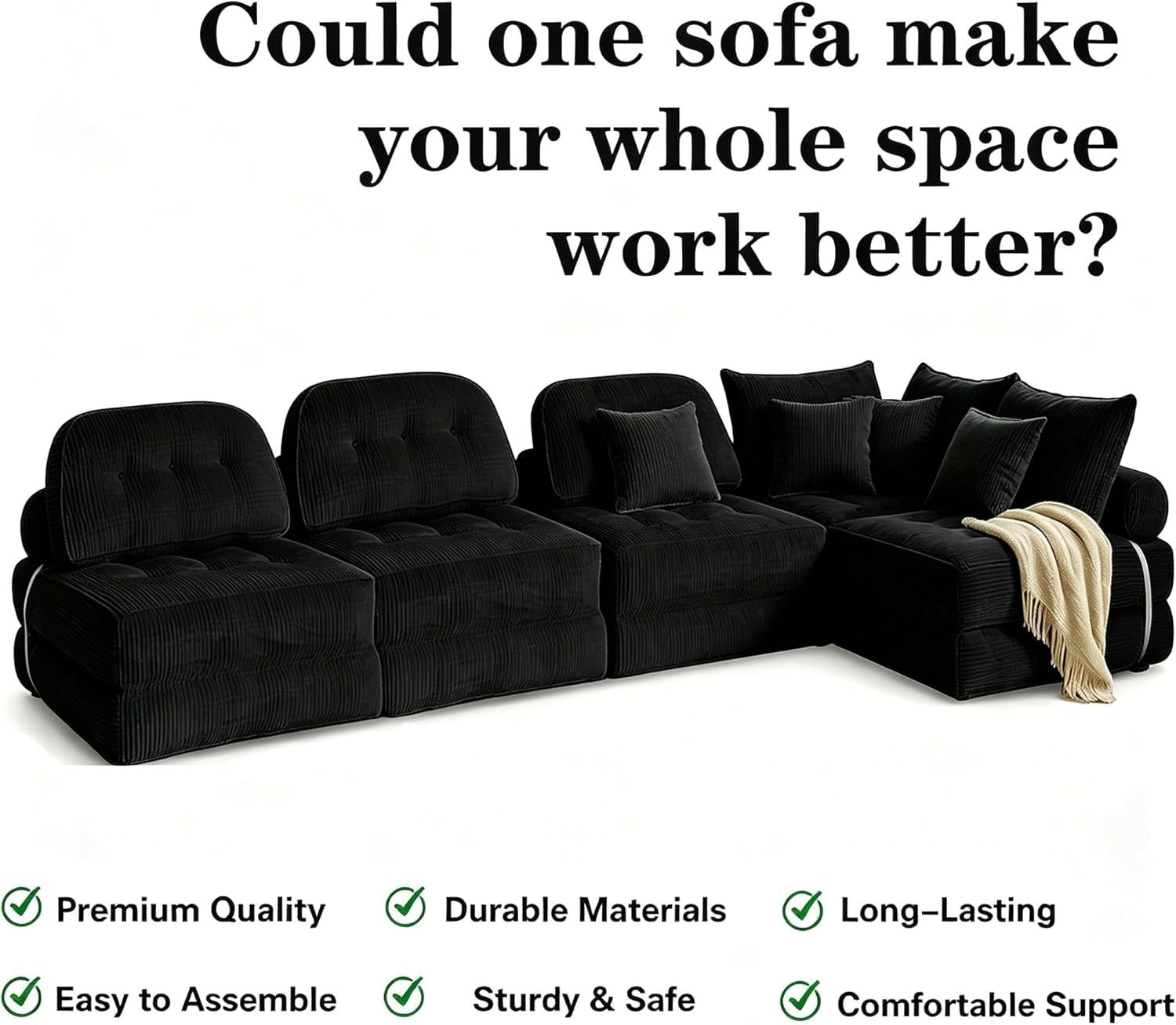 Folding Futon Sleeper Sofa Bed Chair, No Assembly, Black 5 | Dual-layer flannel