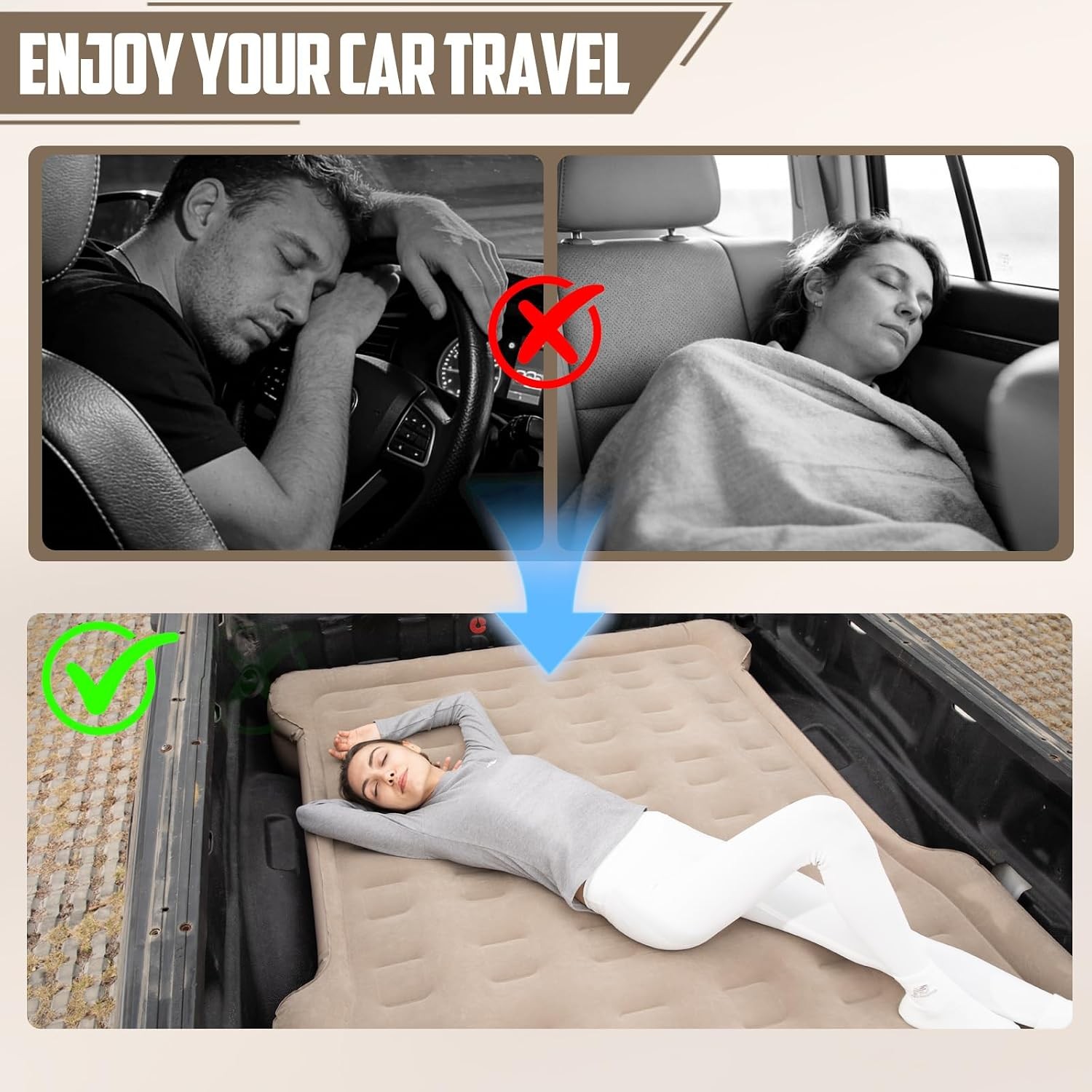 Inflatable Truck Bed Air Mattress 6-6.5 FT Full Size, Built-in Air Pump,