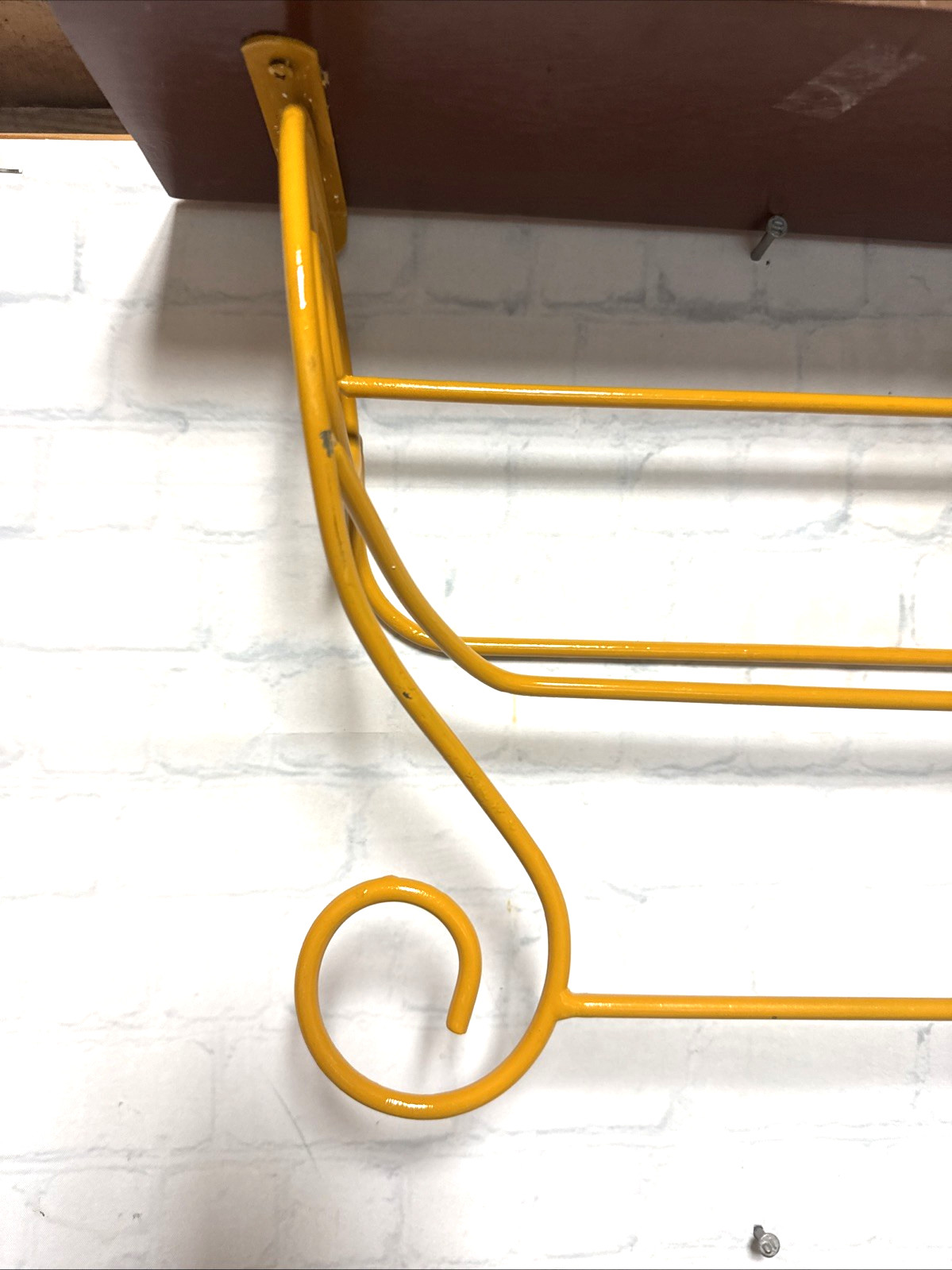 Farmhouse Red Orange Yellow Metal Wooden Wall Shelf with Scrolls 17.5×13.75 in