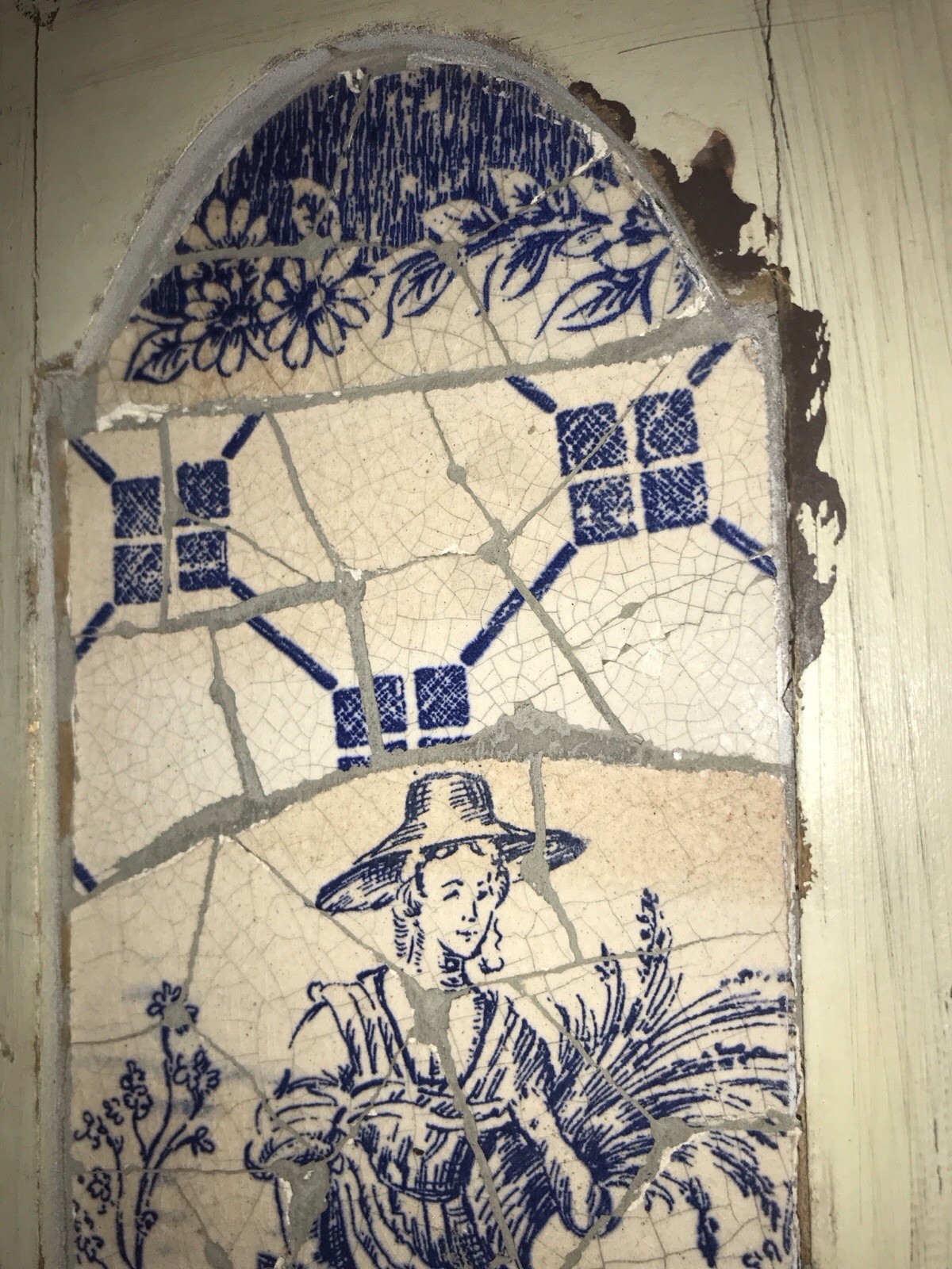 Vintage Tabletop Cabinet Delft Mosaic Tile Shabby Chic French Cottage Decor