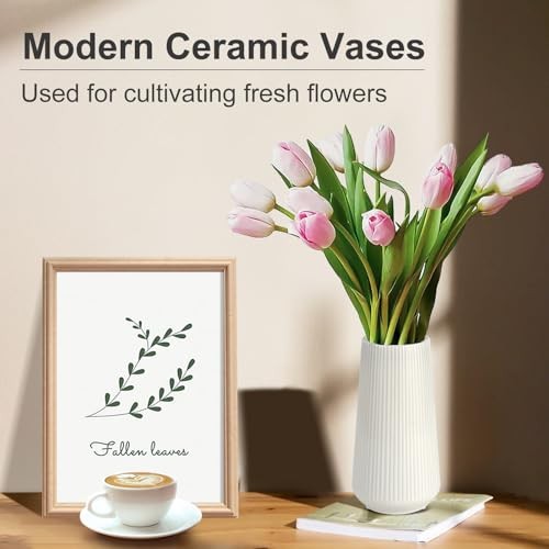Ceramic Vase, Small Cute Flower Vase for Pampas Grass, Home, Living White