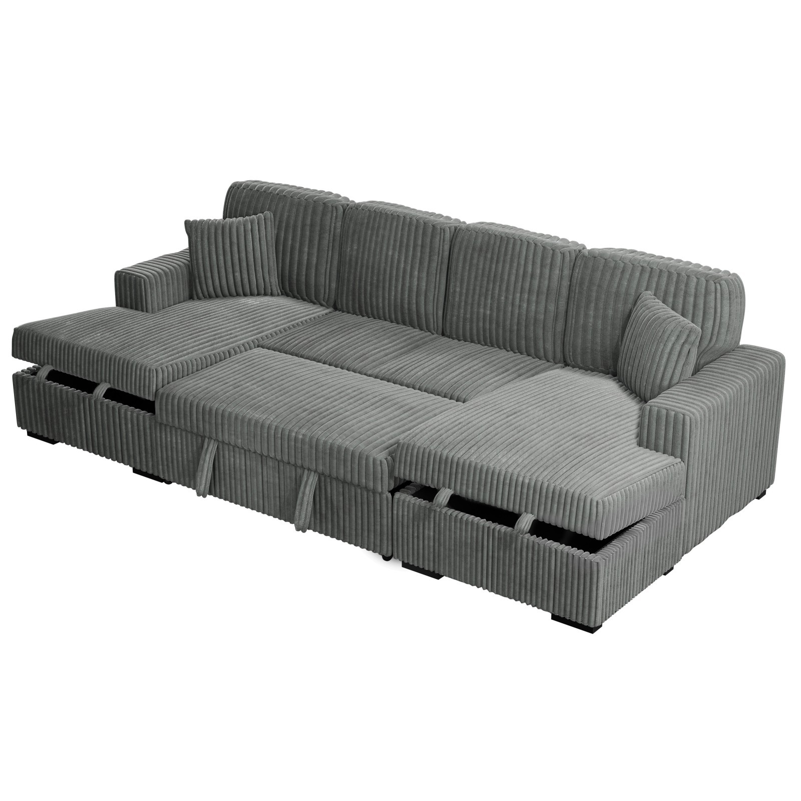 3pc Convertible Sectional Sleeper Sofa 2 Chaise Storage Smoke Corduroy