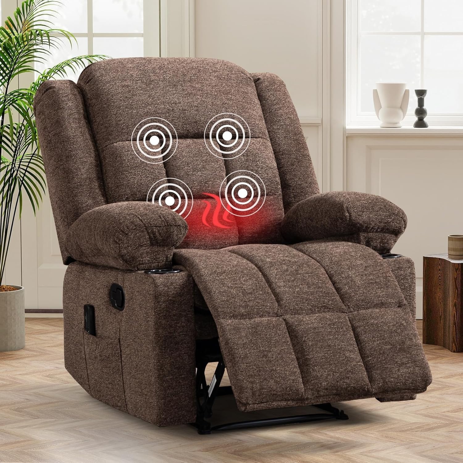 EBELLO Manual Recliner Chair with Massage & Heat Soft Fabric Recliner Sofa Chair