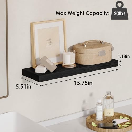 Floating Shelves for Wall, Wall Mounted Rustic Wood Shelves for 4 Black