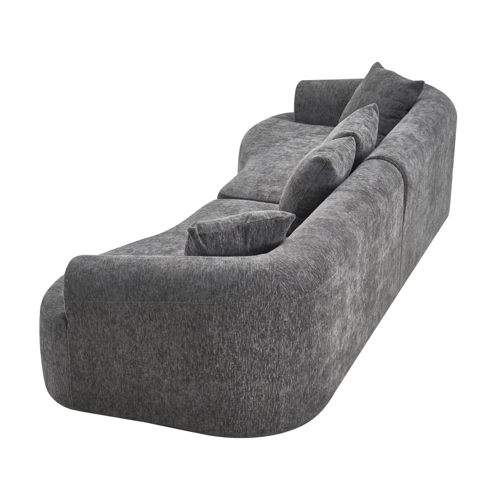 Curved Boneless Sofa,Compression Modular 108” Sectional,White High-Density