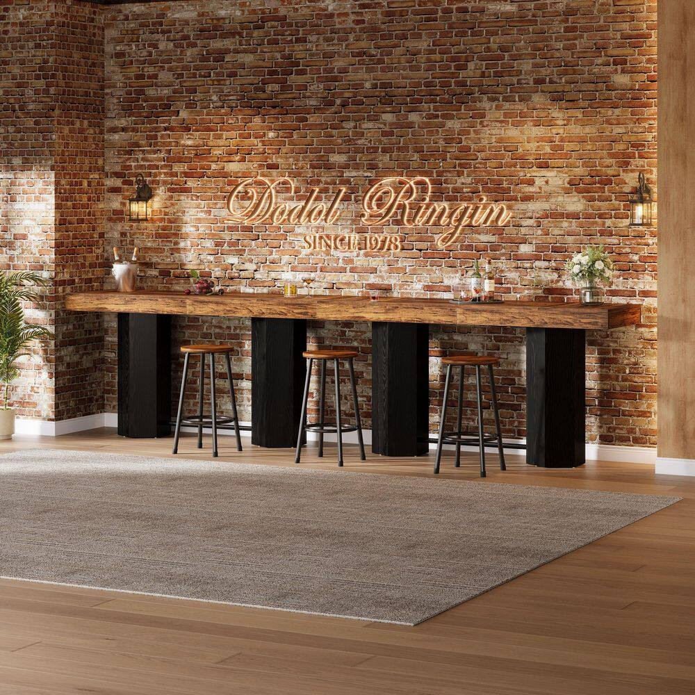 Kearsten 37.4 In. H Rectangle Bar Table, Brown&Black Wooden Home Bar Table with