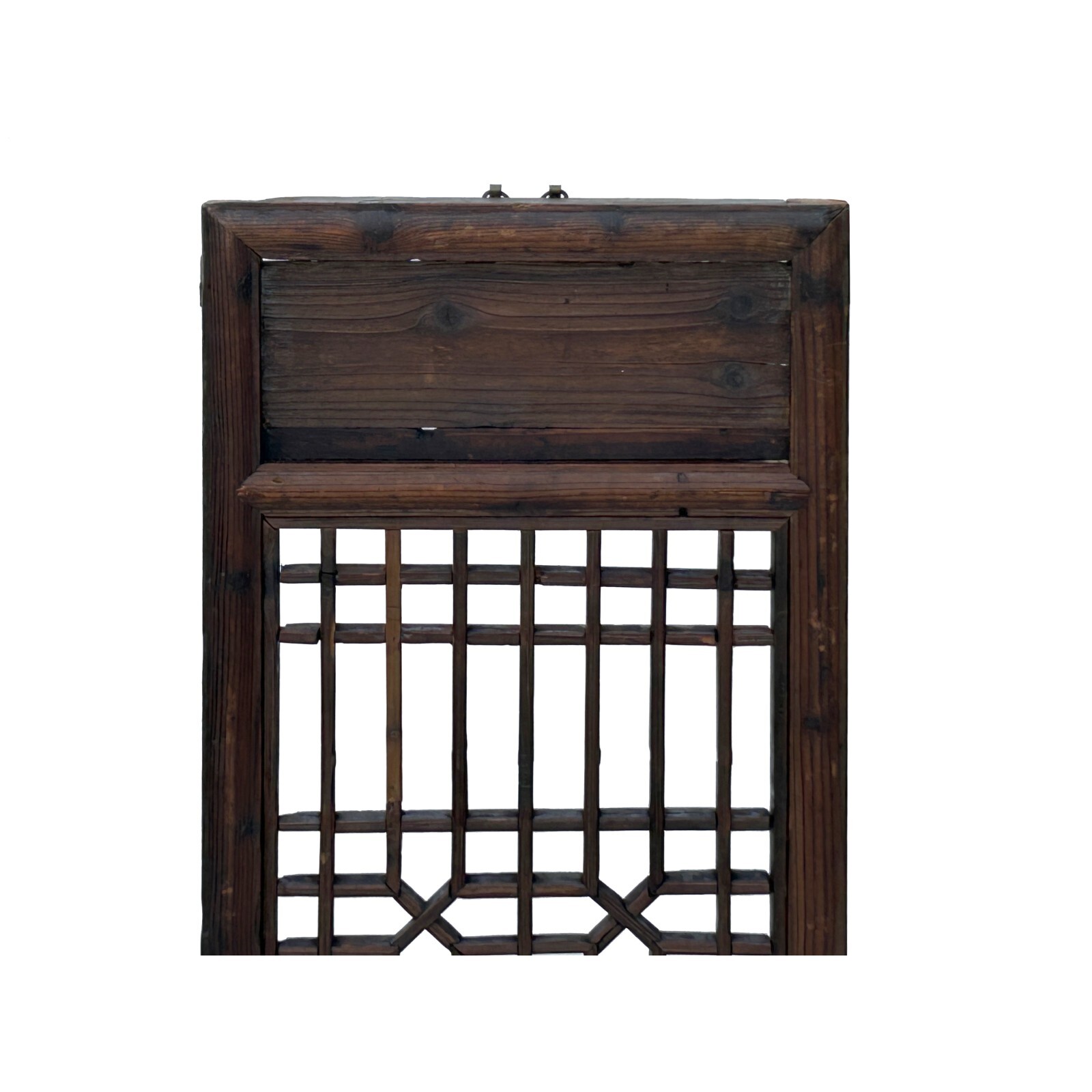 Chinese Vintage Restored Wood Geometric Pattern Brown Wall Hanging Art ws3750