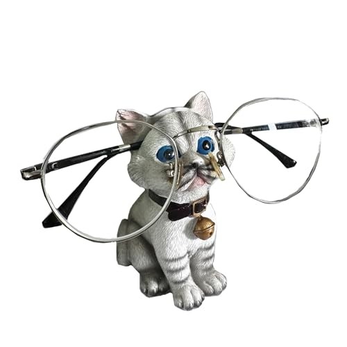 Creative Natural Resin Eyeglass Holder Handmade Nose Stand for Office Gray Cat