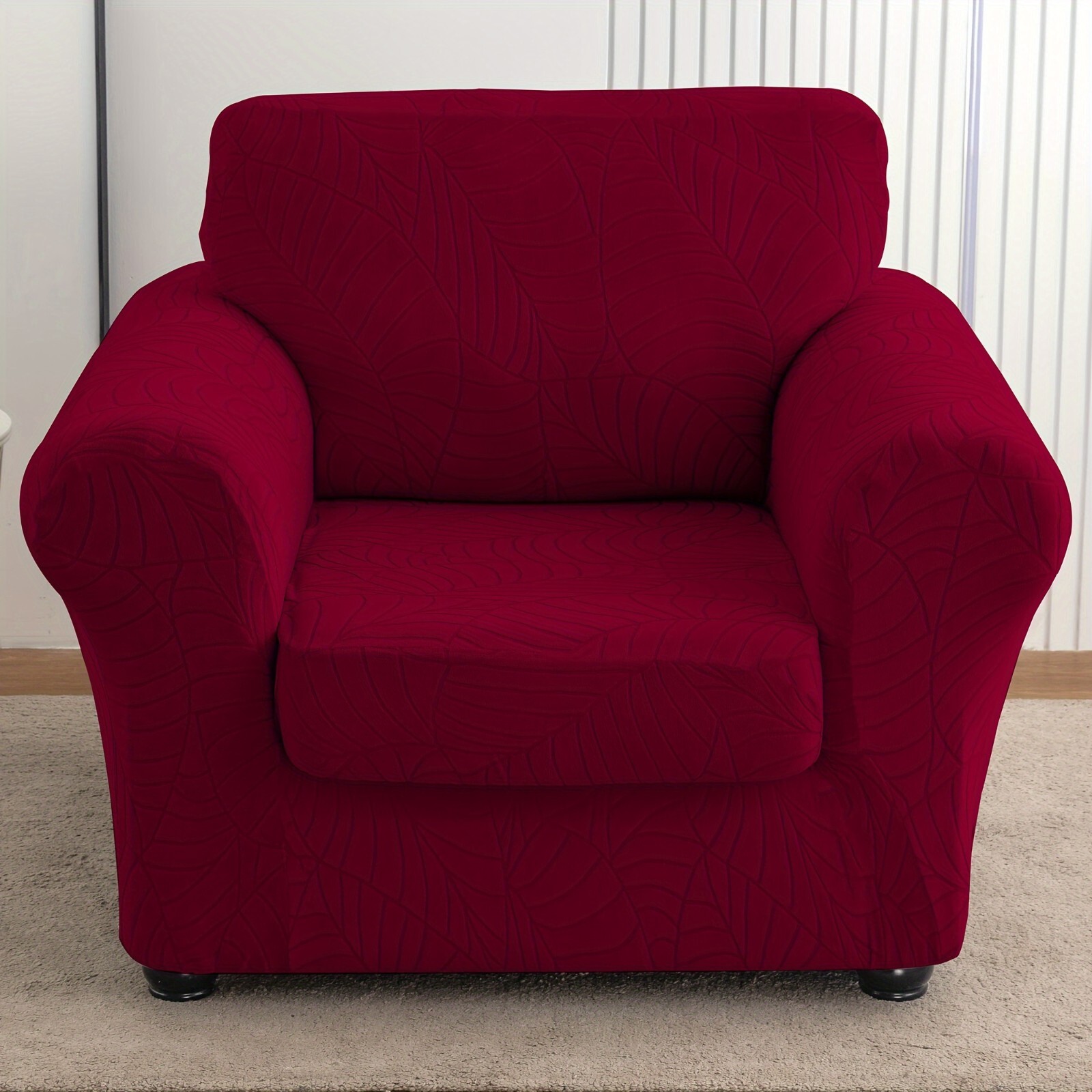 Waterproof leaf pattern jacquard stretch armchair cover with cushion cover