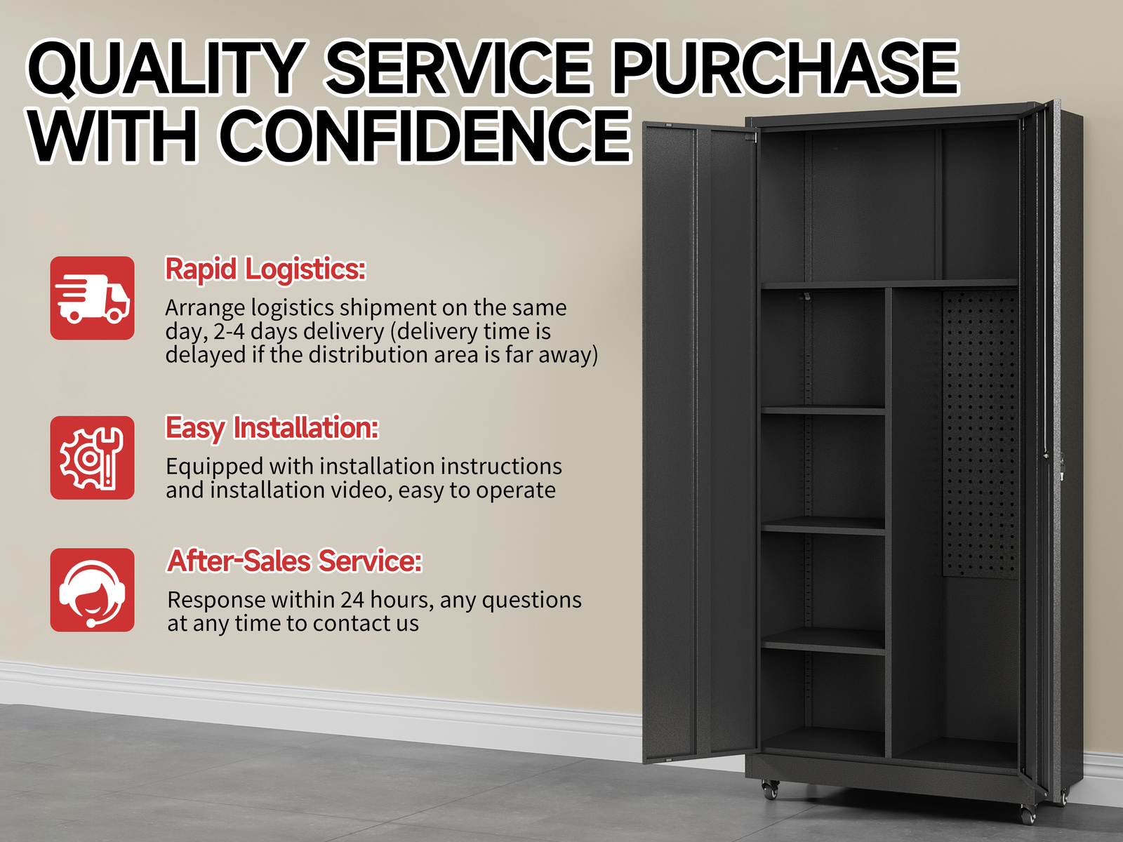 Metal Garage Cabinet, Broom Closet Storage Cabinet with Adjustable Shelves