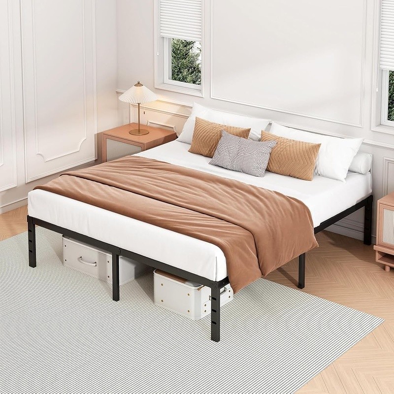 Metal Bed Frame Sturdy Platform Squeak Resistant Easy Assembly Under Bed Storage