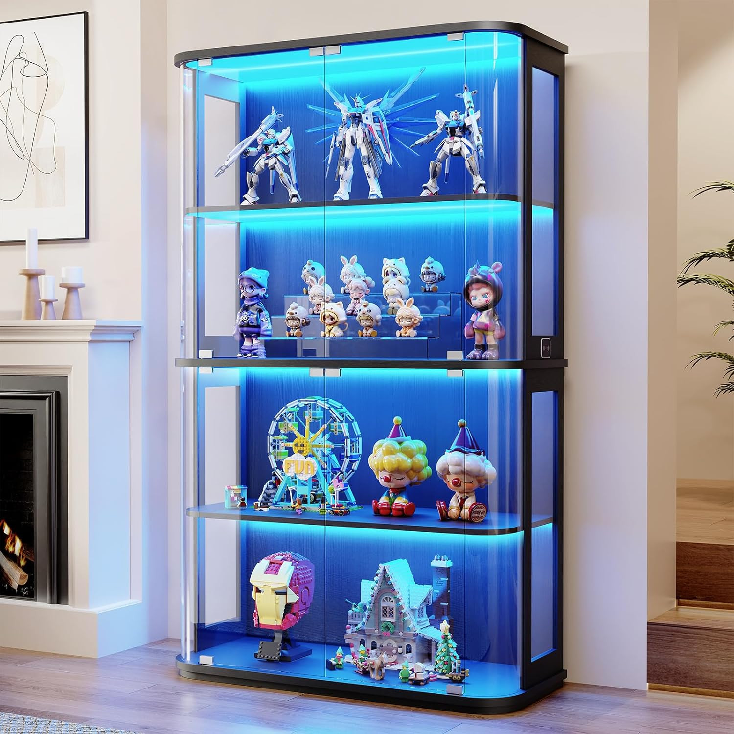 BROTTAR Large Rounded Display Cabinet with Glass Door, 4-Tier Curio Cabinet with